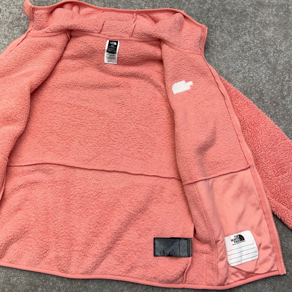 THE NORTH FACE Girl's XL Fleece Full Zip Hoodie Sherpa Outdoor Fuzzy Teddy Pink - Picture 12 of 16